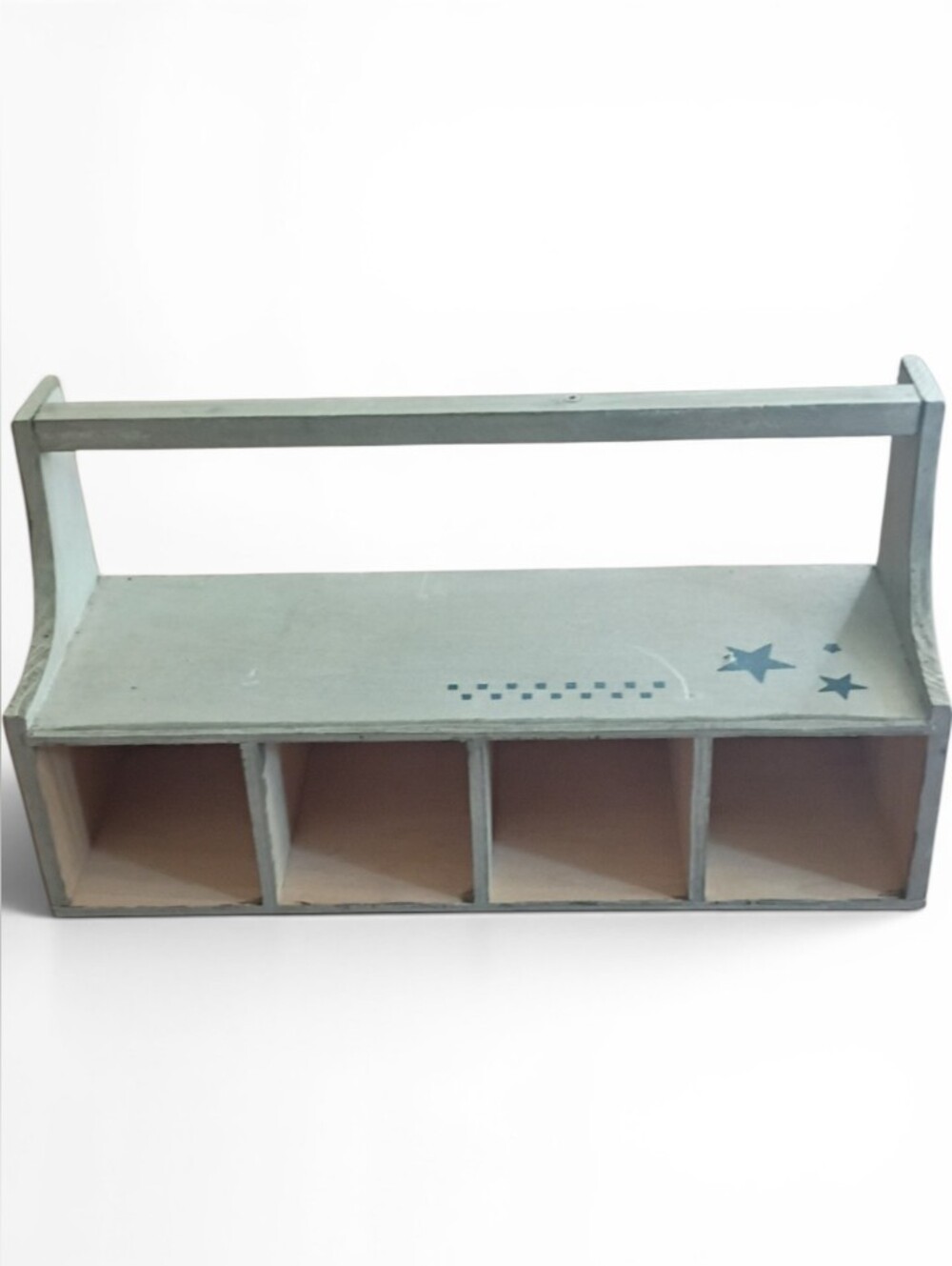 Wooden Organizer Shelf with Handle - Light Blue Stars - Rustic Farmhouse